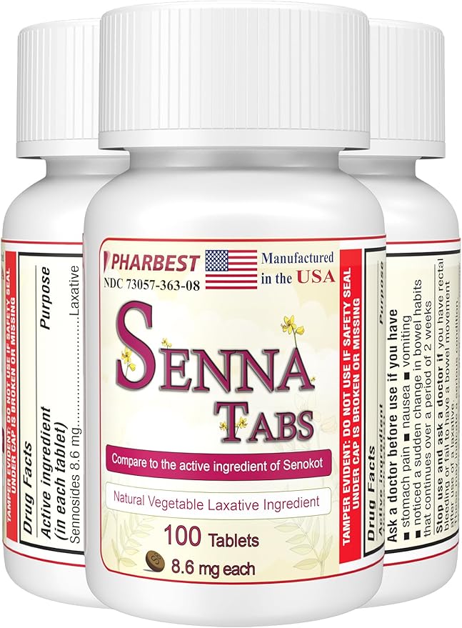 Senna Tablets 100 Ct. | Natural Vegetable Laxative [Made in USA] | Laxatives for Constipation, Colon Cleanser, Detox Cleanse, Constipation Relief for Adults Kids 8.6mg, Stool Softener Plus (1 Bottle)