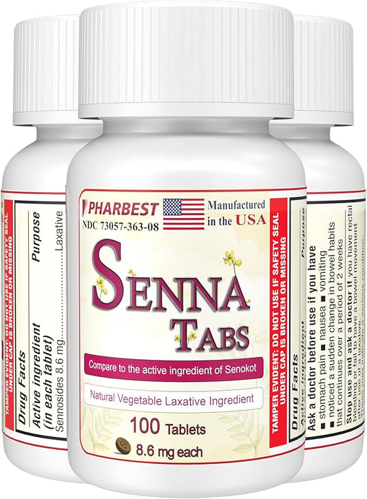 Senna Tablets 100 Ct. | Natural Vegetable Laxative [Made in USA] | Laxatives for Constipation, Colon Cleanser, Detox Cleanse, Constipation Relief for Adults Kids 8.6mg, Stool Softener Plus (1 Bottle)