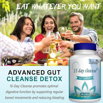 15 Day Cleanse, Gut and Colon Support, Advanced 15 Day Gut Cleanse Detox for Women & Men with Senna, Cascara Sagrada & Psyllium Husk, Non-GMO, 30 Capsules