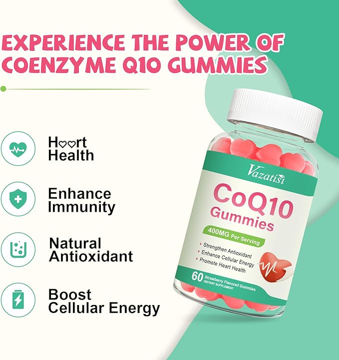 400MG CoQ10 Gummies with Omega-3, Vitamin B3 & Magnesium, Helps Support Hear-t Health, Cellular Energy & Antioxidant, Vegan, Gluten Free, 2 Months Supply