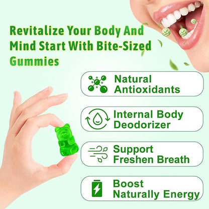 2 Pack Chlorophyll Gummies with Ashwagandha Vitamin C Zinc for Body Odor Skin Energy Immune Support Deodorant, Apple Flavor 120 Cts