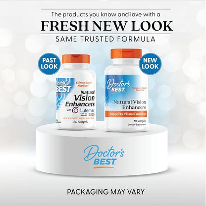 Doctor's BEST Natural Vision Enhancers contain Lutemax 2020, Supports Eye Health, Sharper Vision, Helps Filter Out Blue-Light, 60 Softgels