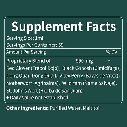 Red Clover Herb Drops for Women Menopause Support, Herbal Supplement Tincture w/Dong Quail, Wild Yam Support Hot Flashes Relief & Bone Health. 2oz