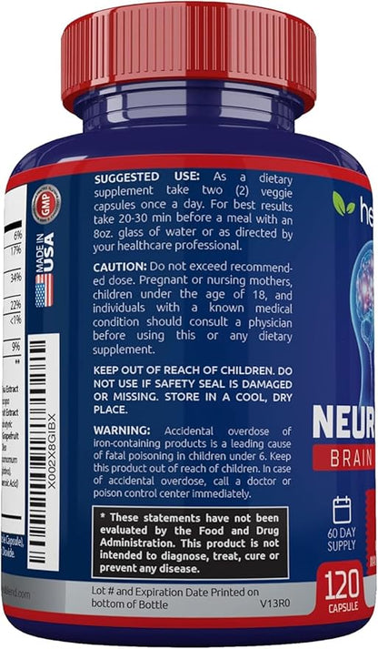 healblend Neuro Plus Brain & Focus Formula - Brain Booster Supplement, Supports Mental Clarity & Focus - Enhances Concentration & Mental Energy – 120 Capsules (2 Pack)
