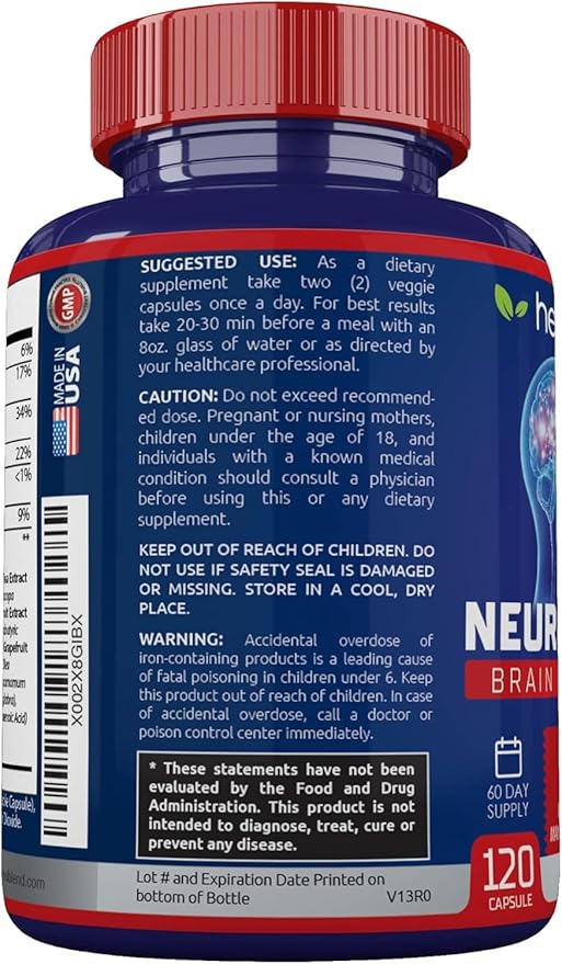 healblend Neuro Plus Brain & Focus Formula - Brain Booster Supplement, Supports Mental Clarity & Focus - Enhances Concentration & Mental Energy – 120 Capsules (3 Pack)