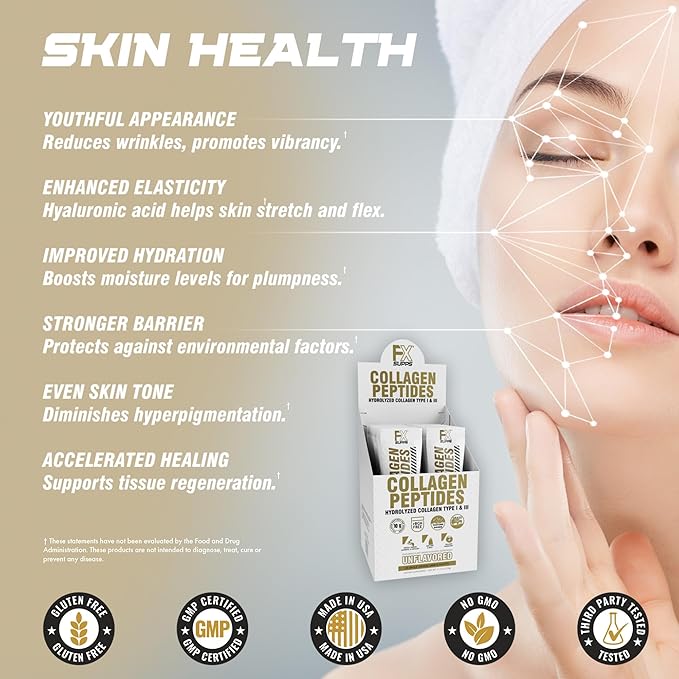 Hydrolyzed Bovine Collagen Peptides Powder Sticks – Grass-Fed Type 1 & 3 – with Biotin, Hyaluronic Acid, Dermaval® & Astrion™ – Non-GMO, Gluten-Free, Travel-Friendly