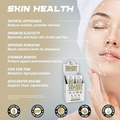 Hydrolyzed Bovine Collagen Peptides Powder Sticks – Grass-Fed Type 1 & 3 – with Biotin, Hyaluronic Acid, Dermaval® & Astrion™ – Non-GMO, Gluten-Free, Travel-Friendly