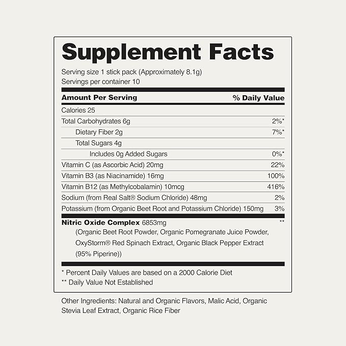 Snap Supplements USDA Organic Beet Root Powder, 3-in-1 Nitric Oxide Supplement, Support Healthy Blood Pressure and Blood Circulation, 250g (10 Stick Packs, Original Berry)