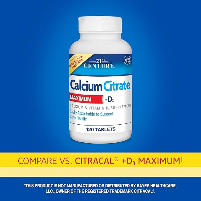 21st Century Calcium Citrate Plus D Maximum Caplets, 120 Count (27493)