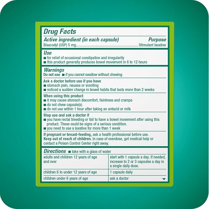 Dulcolax Stimulant Laxative Liquid Gels, Predictable & Effective Constipation Relief, Relieves Constipation Related Symptoms, Bisacodyl 5 mg, No Added Parabens, Gluten-Free & Sugar-Free, 20-Count