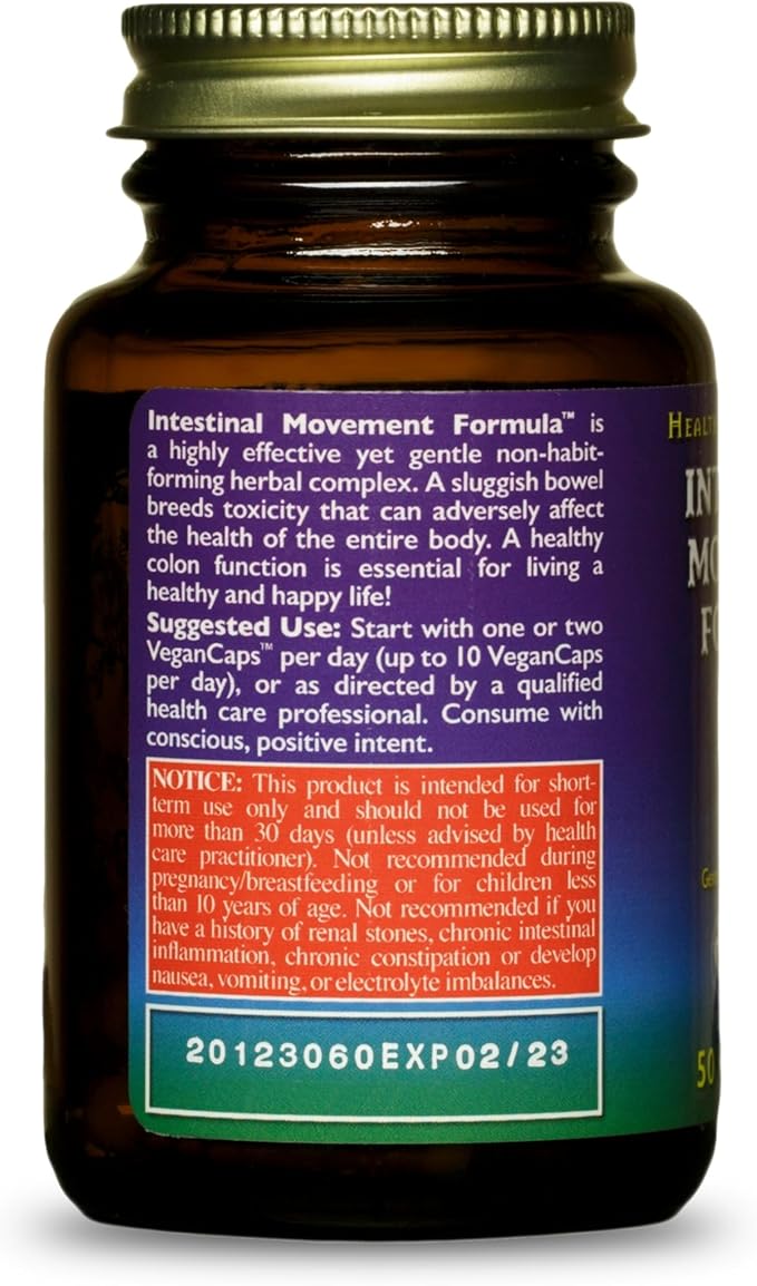 HealthForce SuperFoods Intestinal Movement Formula - Natural Laxative Supports Bowel Regularity - All-Natural Digestion Supplement to Support Constipation - Gluten-Free & Vegan - 50 Caps