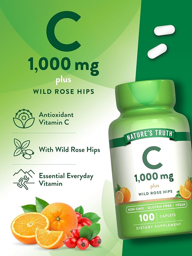 Nature's Truth Vitamin C 1000 mg with Rose Hips | 110 Caplets | Vegan, Non-GMO, & Gluten Free Supplement