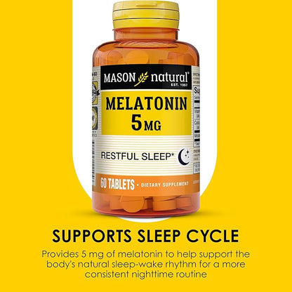 MASON NATURAL Melatonin 5 mg with B6 & Calcium, Natural Sleep Aid, Supports Restful Sleep, 60 Tablets, Pack of 3