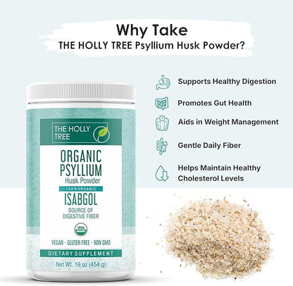 Organic Psyllium Husk Powder 16 oz - Premium Psyllium Husk Fiber Supplement - Psyllium Husk Powder Organic for Gut Cleanse & Regularity - Vegan, Gluten-Free, Non-GMO, USDA Organic