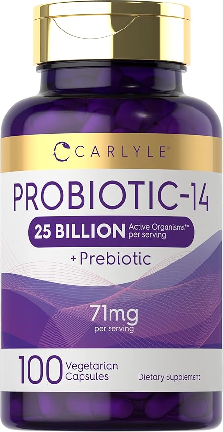 Carlyle Probiotics 25 Billion CFU | with Prebiotics | 100 Capsules | Vegetarian, Non-GMO, & Gluten Free Supplement | for Men & Women