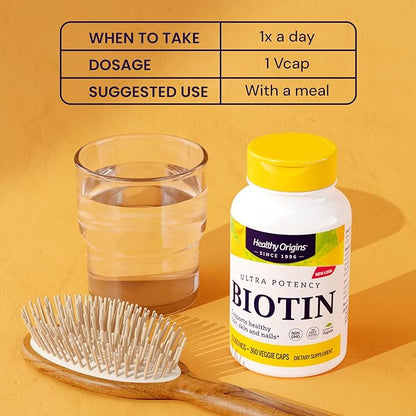 Healthy Origins Biotin 10,000 mcg (USP Grade, Non-GMO, Gluten Free, Hair Support, Nail Support), 360 Veggie Caps