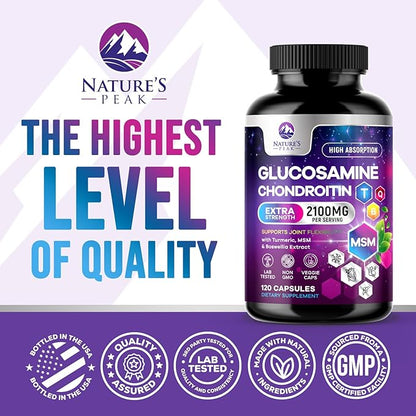 Glucosamine Chondroitin Supplements MSM Complex - Antioxidant & Joint Support with Turmeric, Boswellia, Quercetin - For Occasional Discomfort of Joints, Back, Hands, Knees & Mobility - 120 Capsules