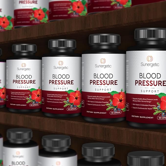 Premium Blood Pressure Support Supplement for Cardiovascular & Heart Health with Garlic, Hawthorn & Hibiscus (180 Capsules)