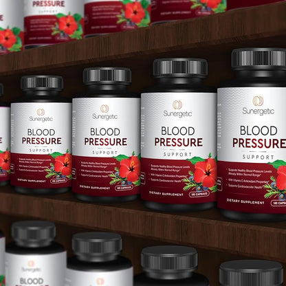 Premium Blood Pressure Support Supplement for Cardiovascular & Heart Health with Garlic, Hawthorn & Hibiscus (180 Capsules)