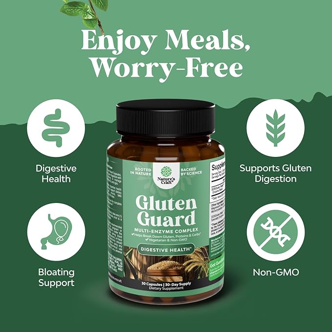 Fast Acting Gluten Pills for Intolerance - GlutenGuard Gluten Enzyme Complex with Powerful DPP IV Blend Plus Lipase Amylase Bromelain Digestive Enzymes for Complete Digestive Support - 30 Servings