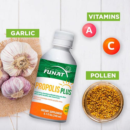 Propolis Plus Boosted with Polen, Garlic, Vitamin C and Vitamin A 8.1 Fl Oz, 240 ml | Immune Support, Boost Your Body's defenses