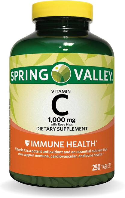 Spring Valley Vitamin C 1000mg with Rose HIPS Tablets Dietary Supplement, Antioxidant Protection, 250 Count (Pack of 1)