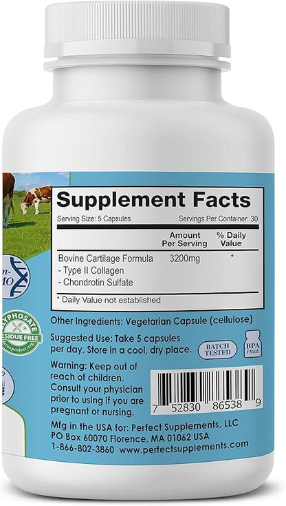 Perfect Supplements – Perfect Type II Collagen – 150 Capsules – All Natural Type II Collagen – Pasture Raised – Joint Health Support