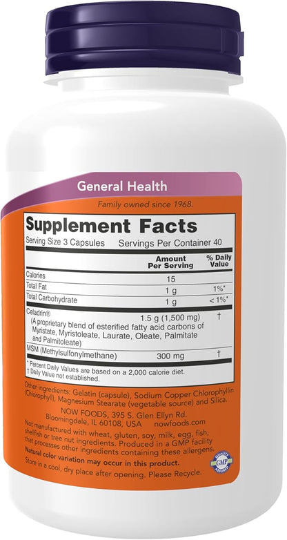 NOW Foods Supplements, Celadrin® & MSM, 500 mg of Celadrin®, Advanced Joint Support*, 120 Capsules