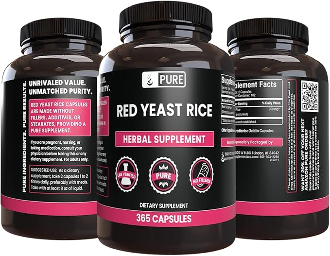 PURE ORIGINAL INGREDIENTS Red Yeast Rice (365 Capsules) No Magnesium Or Rice Fillers, Always Pure, Lab Verified