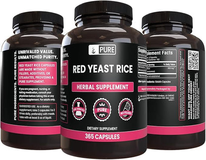 PURE ORIGINAL INGREDIENTS Red Yeast Rice (365 Capsules) No Magnesium Or Rice Fillers, Always Pure, Lab Verified