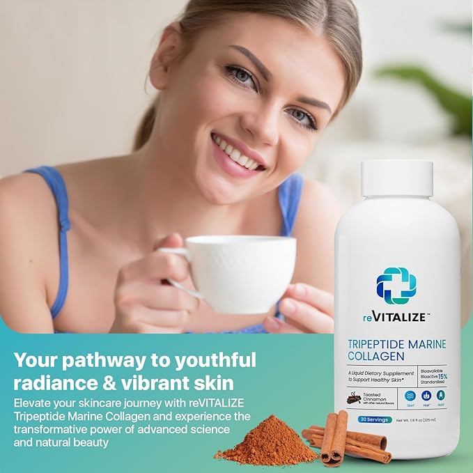 Advanced Hydrolyzed Marine Collagen Peptides - Anti-Aging and Skin Renewal Tripeptide Supplement for Hair, Skin, and Nails - Helps Maintain Healthy Joints | Cinnamon Flavor - 30 Servings