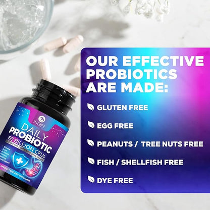 Probiotics 60 Billion CFU - 10 Strains + Digestive Enzymes & Prebiotics - Best Probiotic for Women & Men, Supports Immune, Gut Health, Occasional Constipation, Diarrhea, Gas & Bloating - 60 Capsules