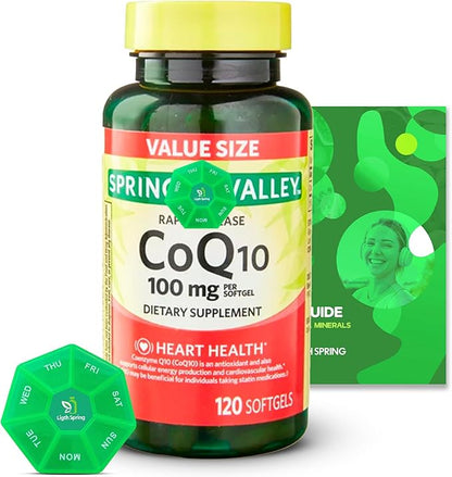 Rapid-Release CoQ10 100 mg, 120 Softgels with Bundle Exclusive Vitamins & Minerals - A to Z - Better Ligth&Spring Guide + Weekly Pill Organizer (3 Items)