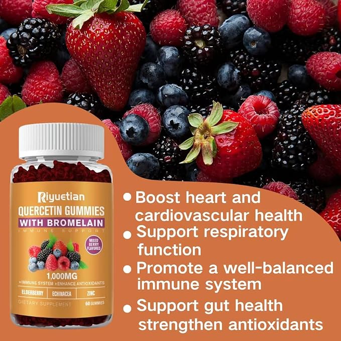 Quercetin with Bromelain, Zinc & Vitamin C - Cardiovascular,Aging Support Chewable Vitamins -Vegan - Pure Quercetin for Kids and Adults - Non-GMO 60 Count