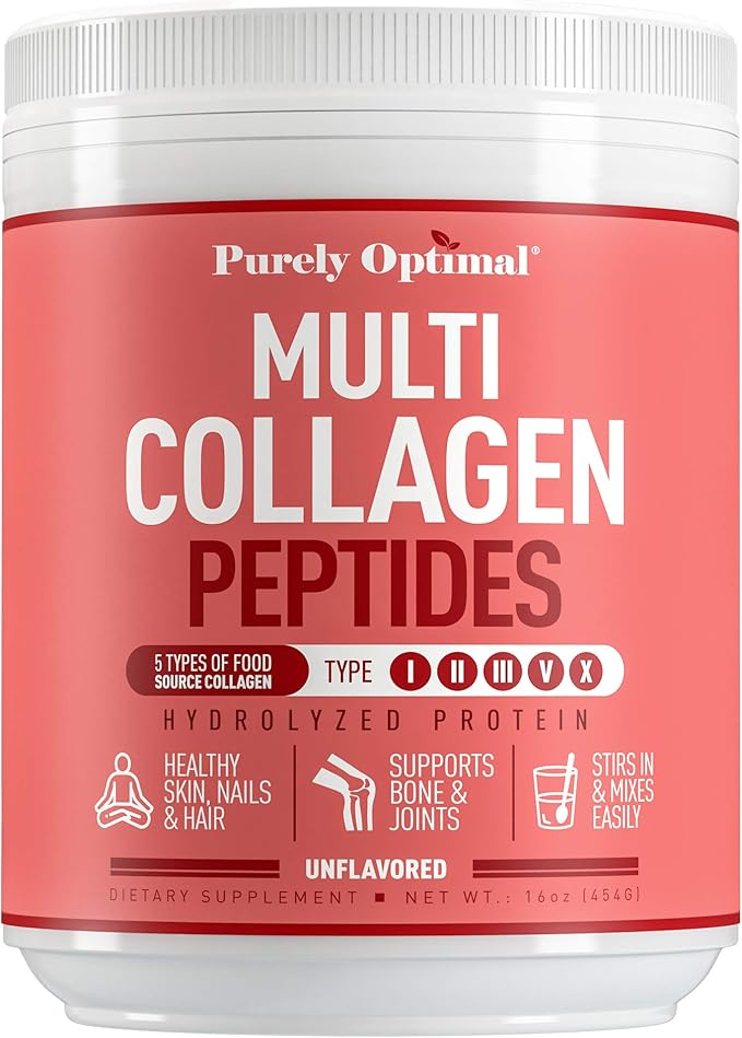 Purely Optimal Premium Multi Collagen Powder + Premium Magnesium Complex - Magnesium Citrate, Malate, Muscle Relaxation - 120 caps