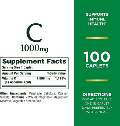Nature's Bounty Vitamin C 1000mg, Immune Support Supplement, Powerful Antioxidant, 1 Pack, 100 Caplets