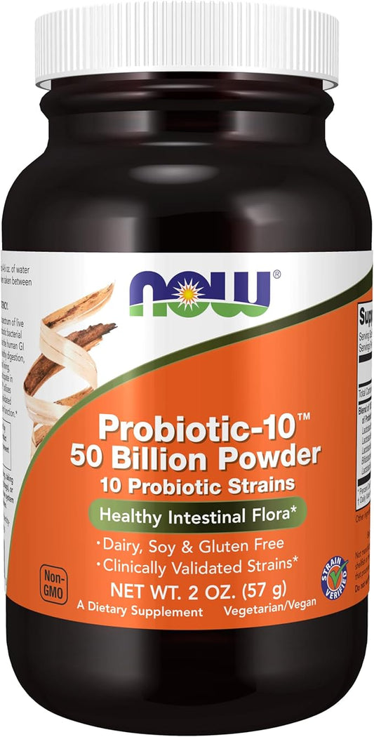 NOW Supplements, Probiotic-10™ Powder, 50 Billion, with 10 Probiotic Strains, Strain Verified, 2-Ounce