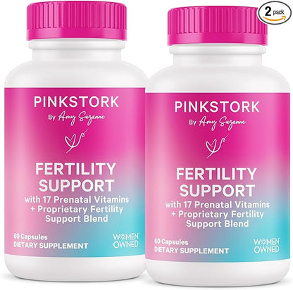 Pink Stork Fertility Supplements for Women - Prenatal Multivitamin with Ovulation, Conception, & Hormone Balance Support - 17 Vitamins & Inositol, Ashwagandha, & Vitex - 120 Capsules