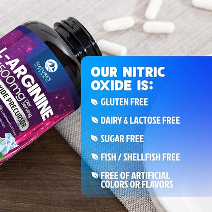 L-Arginine 1000mg Supplement Supports Heart Health - Premium Muscle Supporting Nitric Booster for Strength & Energy to Train Harder - Nature's Non-GMO, Gluten-Free Amino Acid Blend - 120 Capsules