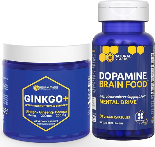 NATURAL STACKS Ginkgo Biloba + Dopamine Brain Food Bundle - Supports Focus & Mental Drive* - 120 Capsules