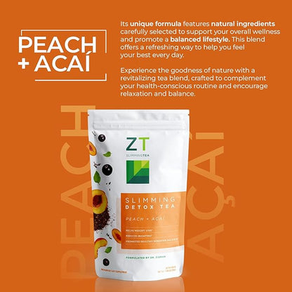 Dr. Zisman ZT Slimming - Peach and Acai Herbal Tea Blend with Ashwagandha, Rooibos and Acai - 28 Day Wellness Blend (28 Tea Bags)