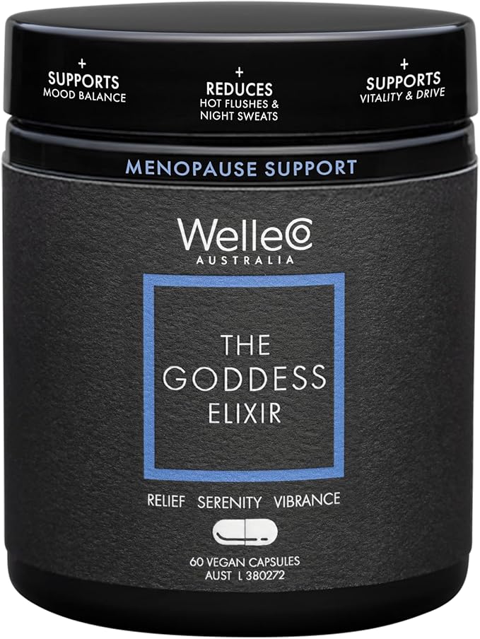 WelleCo The Goddess Elixir Menopause Supplement, Hormone Balance for Women, Supports Perimenopause and Post Menopause, Helps Night Sweats, Hot Flashes, with Vitex, B Vitamins, Red Clover, 60 Capsules