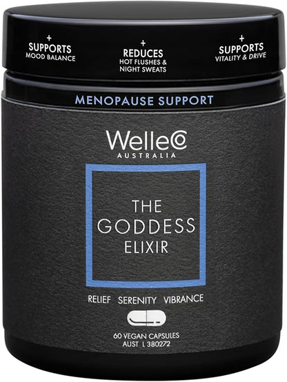 WelleCo The Goddess Elixir Menopause Supplement, Hormone Balance for Women, Supports Perimenopause and Post Menopause, Helps Night Sweats, Hot Flashes, with Vitex, B Vitamins, Red Clover, 60 Capsules