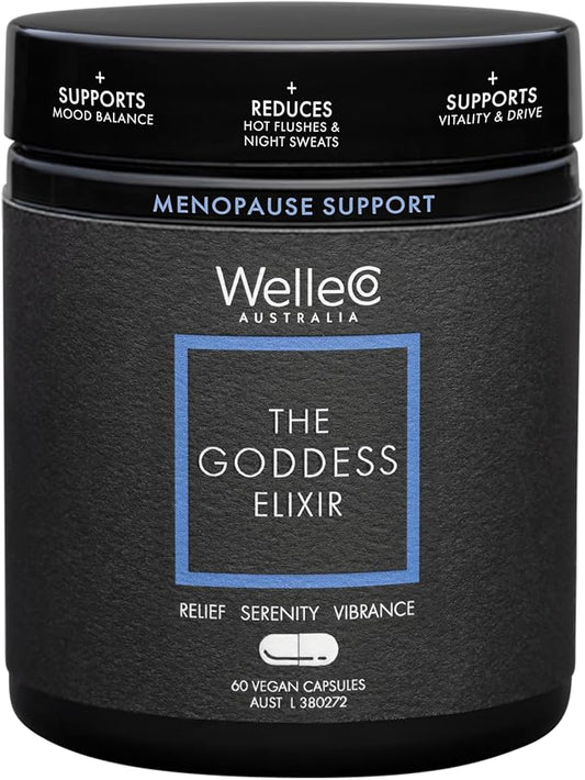 WelleCo The Goddess Elixir Menopause Supplement, Hormone Balance for Women, Supports Perimenopause and Post Menopause, Helps Night Sweats, Hot Flashes, with Vitex, B Vitamins, Red Clover, 60 Capsules