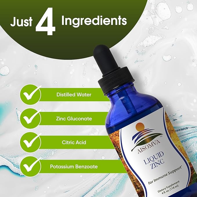 Liquid Zinc Drops - High Absorption Zinc Supplement for Immune Support, Healthy Bones & Skin - Fast-Acting & Made in USA (4 Fl Oz)