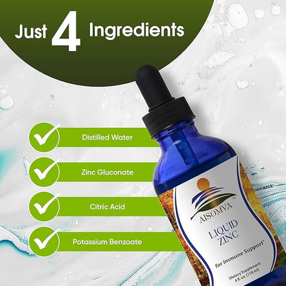 Liquid Zinc Drops - High Absorption Zinc Supplement for Immune Support, Healthy Bones & Skin - Fast-Acting & Made in USA (4 Fl Oz)