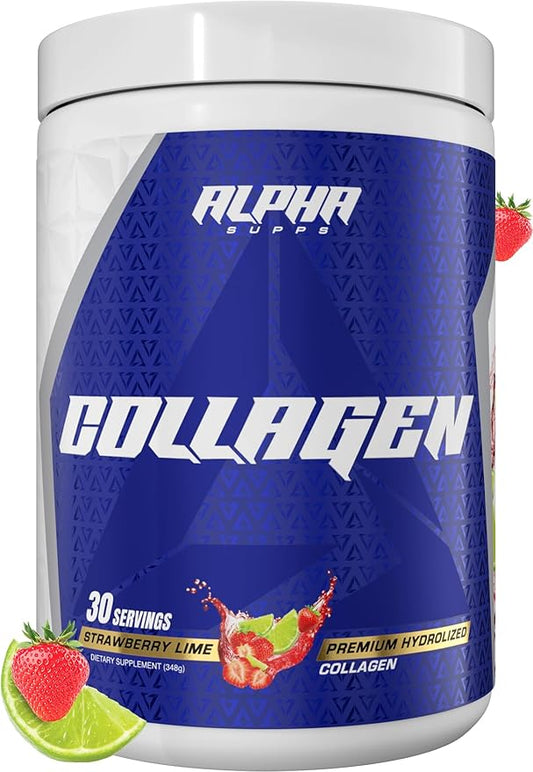 Premium Hydrolyzed Collagen Protein Powder - Collagen Peptides Supplement for Men & Women with Digestive Enzymes - 30 Servings (Strawberry Lime)