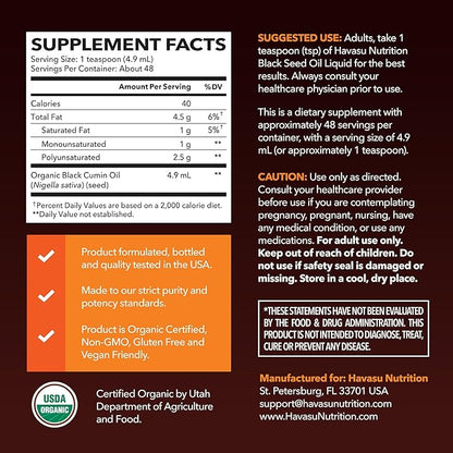 Organic Black Seed Oil Cold Pressed Liquid - Black Cumin Supplement for Immune System Function, Digestive Support, Hair Nourishment & Overall Health - 8 Fl Oz - Unflavored, Non-GMO, Vegan