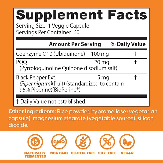 Doctor's Best High Absorption CoQ10 Plus PQQ, Cognitive Support, USP Verified, Naturally Fermented CoQ10, Non-GMO, Gluten Free, Soy Free, Vegan 60 Veggie Caps