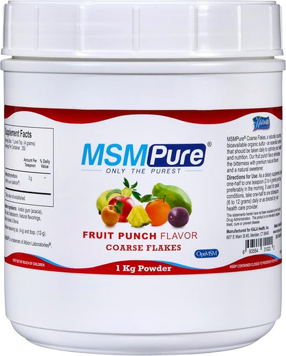 KALA HEALTH MSMPure Fruit Punch Flavored Coarse MSM Powder Flakes – US-Sourced MSM for Joint Health, Skin Appearance, and Hair & Nail Support – 2.2 lb, Organic Sulfur